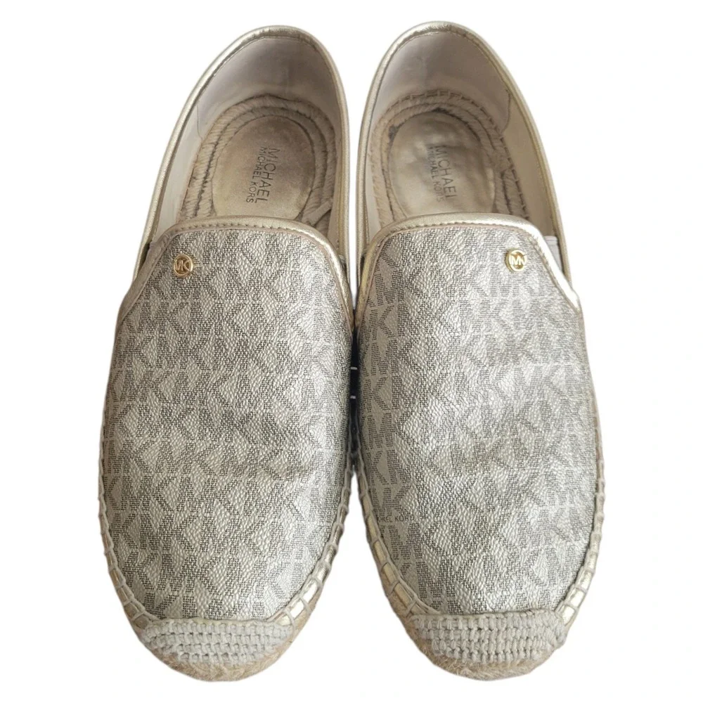 Michael Kors Hastings Logo Espadrille Slip On Shoes Gold Sz 8.5